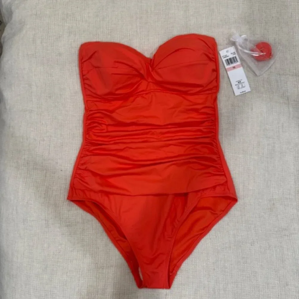 NWT! Anne Cole Twist Front Shirred One Piece-Orange Size 10 - Picture 2 of 6